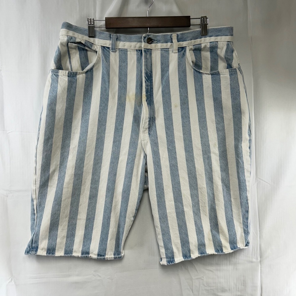 Venezia Denim Shorts Womens 22 Blue White Striped High Rise Vintage USA Made